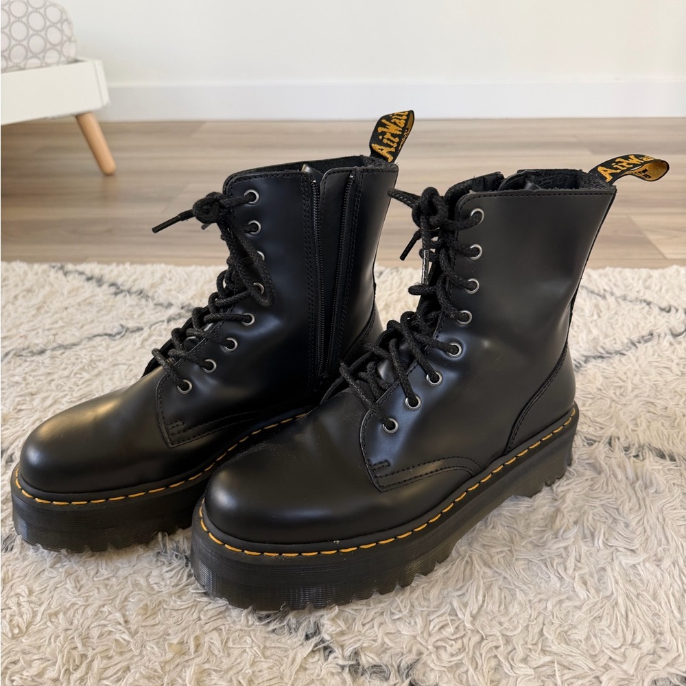Dr. Martens Black Combat Boots with Yellow Stitching
